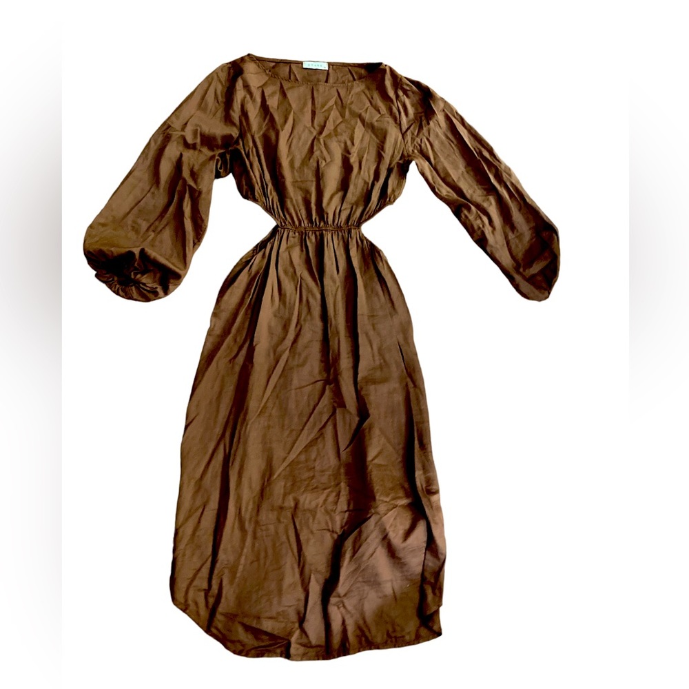 STARK X Brown Puff Sleeve Dress- Long-Sleeve-GORGEOUS! Size Small-100% co…